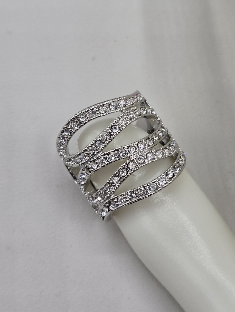 Swarovski Silver Sparkling Wave Multi-Band Crystal Ring